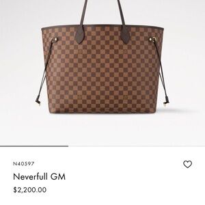 Louis Vuitton never full GM Damier Ebene